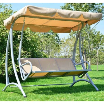 Quikfurn Sturdy 3-person Outdoor Patio Porch Canopy Swing In Sand Color