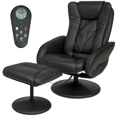 Quikfurn Sturdy Black Faux Leather Electric Massage Recliner Chair W/ Ottoman