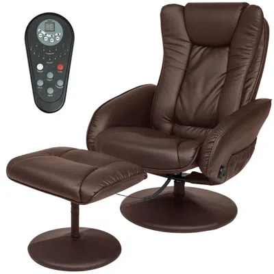Quikfurn Sturdy Brown Faux Leather Electric Massage Recliner Chair W/ Ottoman