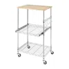 Quikfurn Sturdy Metal Kitchen Microwave Cart With Adjustable Shelves And Locking Wheels