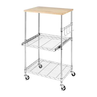 Quikfurn Sturdy Metal Kitchen Microwave Cart With Adjustable Shelves And Locking Wheels