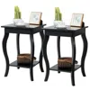 Quikfurn Stylish Nightstand End Table In Black Wood Finish - Set Of 2