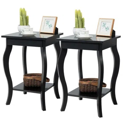 Quikfurn Stylish Nightstand End Table In Black Wood Finish - Set Of 2