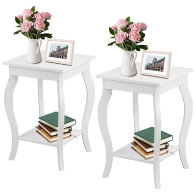 Quikfurn Stylish Nightstand End Table In White Wood Finish - Set Of 2