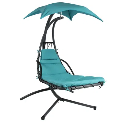 Quikfurn Teal Single Person Sturdy Modern Chaise Lounger Hammock Chair Porch Swing