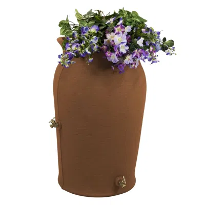 Quikfurn Terra Cotta 50-gallon Plastic Urn Rain Barrel With Planter Top In Brown