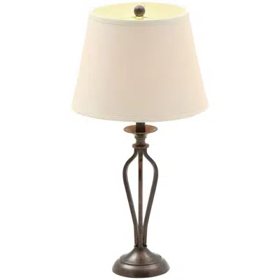 Quikfurn Traditional Bronze Metal Finish Table Lamp With Beige Linen Shade In Brown