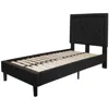 Quikfurn Twin Black Fabric Upholstered Platform Bed Frame With Tufted Headboard