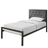 Quikfurn Twin Metal Platform Bed With Gray Fabric Button Tufted Upholstered Headboard