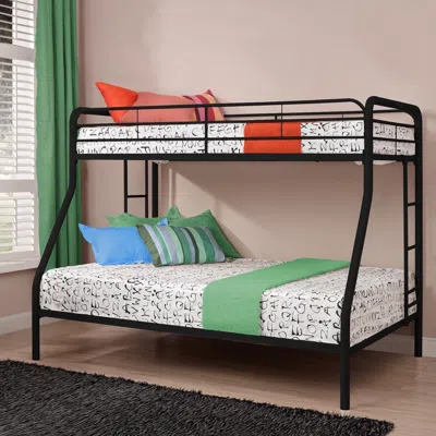 Quikfurn Twin Over Full Size Bunk Bed In Sturdy Black Metal