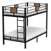 Quikfurn Twin Over Twin Heavy Duty Metal Bunk Bed In Black With Side Ladder