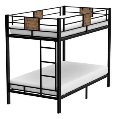 Quikfurn Twin Over Twin Heavy Duty Metal Bunk Bed In Black With Side Ladder