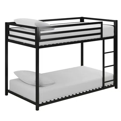 Quikfurn Twin Over Twin Size Modern Low Height Black Metal Bunk Bed