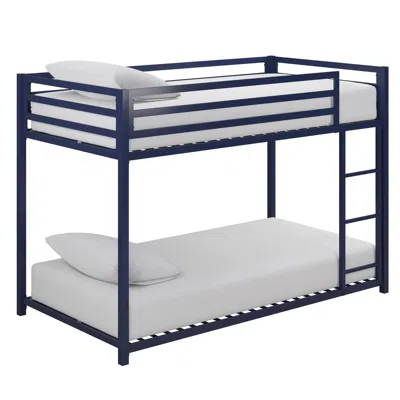 Quikfurn Twin Over Twin Size Modern Low Height Blue Metal Bunk Bed