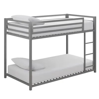 Quikfurn Twin Over Twin Size Modern Low Height Silver Grey Metal Bunk Bed In Gray