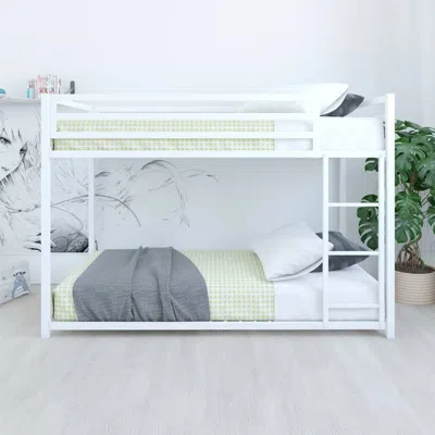 Quikfurn Twin Over Twin Size Modern Low Height White Metal Bunk Bed