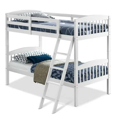 Quikfurn Twin Over Twin Wooden Bunk Bed With Ladder In White Wood Finish