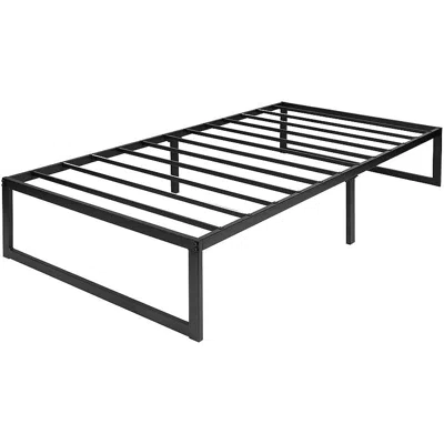 Quikfurn Twin Size 14 Inch Black Metal Steel Slat Platform Bed