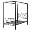 Quikfurn Twin Size Black Metal Canopy Bed Frame With Medallion Accents