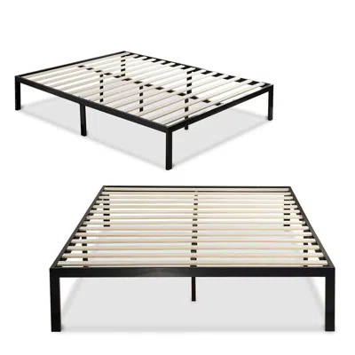 Quikfurn Twin Size Black Metal Platform Bed Frame With Wood Slats