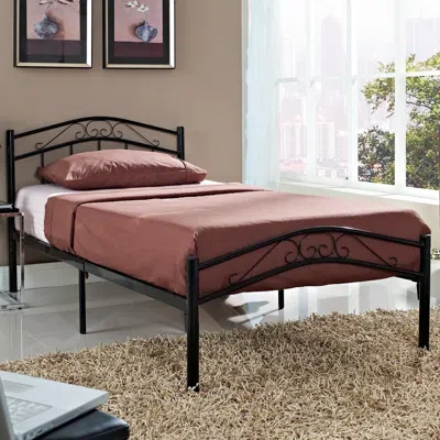 Quikfurn Twin Size Black Metal Platform Bed With Headboard And Footboard