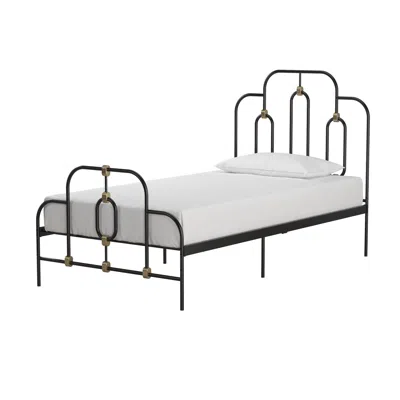 Quikfurn Twin Size Farmhouse Adjustable Height Platform Bed In Black Gold Metal Finish