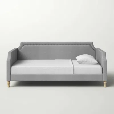 Quikfurn Twin Size Grey Polyester Fabric Upholstered Daybed With Nailhead Trim In Gray