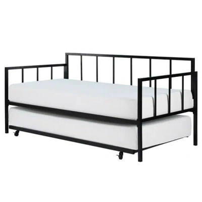 Quikfurn Twin Size Heavy Duty Metal Daybed With Roll-out Trundle Bed