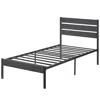 Quikfurn Twin Size Industrial Platform Bed Frame With Wood Slatted Headboard In Black