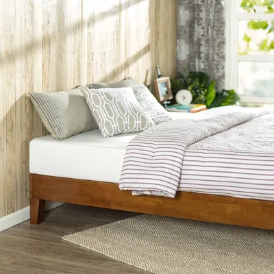 Quikfurn Twin Size Low Profile Wooden Platform Bed Frame In Cherry Finish