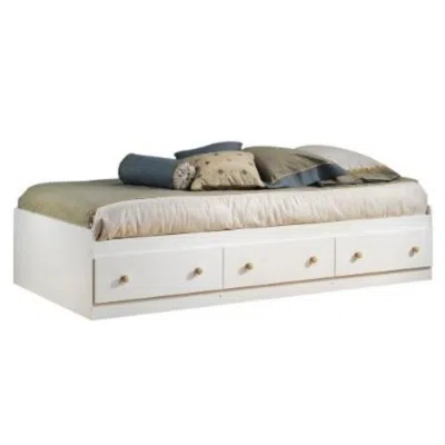 Quikfurn Twin Size Mates Platform Bed In White/maple With 2 Storage Drawers