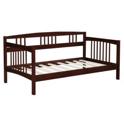 Quikfurn Twin Size Solid Wood Day Bed Frame In Espresso Finish