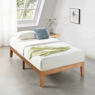 Quikfurn Twin Size Solid Wood Platform Bed Frame In Natural Wooden Finish In Brown