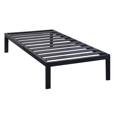 Quikfurn Twin Size Sturdy Black Metal Platform Bed Frame With Wide Steel Slats