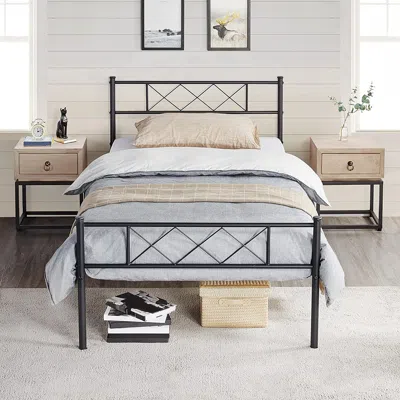 Quikfurn Twin Size Traditional Powder Coated Slatted Metal Platform Bed