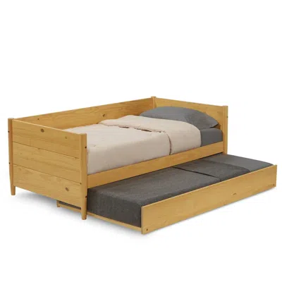 Quikfurn Twin Solid Wood Daybed With Roll Out Trundle Bed Frame In Light Yellow Brown