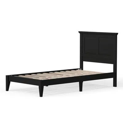 Quikfurn Twin Traditional Solid Oak Wooden Platform Bed Frame With Headboard In Black