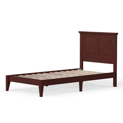 Quikfurn Twin Traditional Solid Oak Wooden Platform Bed Frame With Headboard In Cherry