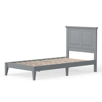 Quikfurn Twin Traditional Solid Oak Wooden Platform Bed Frame With Headboard In Grey