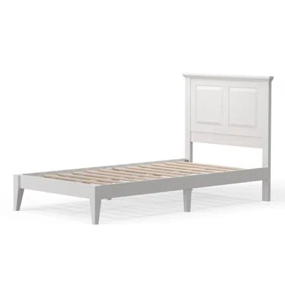 Quikfurn Twin Traditional Solid Oak Wooden Platform Bed Frame With Headboard In White