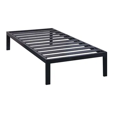 Quikfurn Twin Xl Heavy Duty Wide Slat Steel Platform Bed Frame In Black Metal Finish