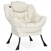 Quikfurn Upholstered Contemporary Cushioned Accent Chair With Side Pocket In Beige