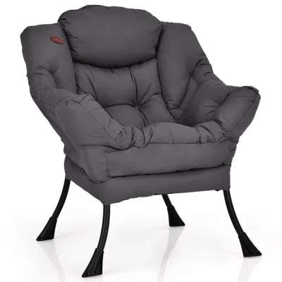 Quikfurn Upholstered Modern Cushioned Accent Chair With Side Pocket In Grey In Gray