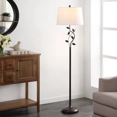 Quikfurn Vine Leaves Floor Lamp In Bronze Finish With White Shade In Black