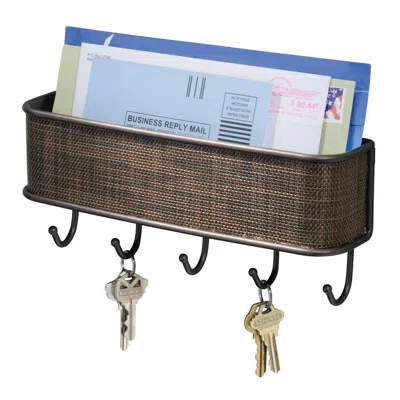 Quikfurn Wall Mount Mail Holder With Key Hooks In Brown