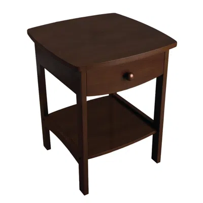 Quikfurn Walnut Finish Accent Table Nightstand With One Drawer