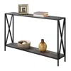Quikfurn Weathered Grey Wood Console Sofa Table With Bottom Shelf And Metal Frame