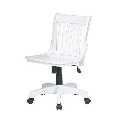 Quikfurn White Armless Bankers Chair With Wood Seat