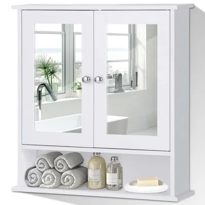 Quikfurn White Bathroom Wall Medicine Cabinet With Mirror And Open Shelf