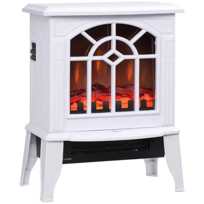 Quikfurn White Electric Fireplace Heater With Realistic Log Flame Led